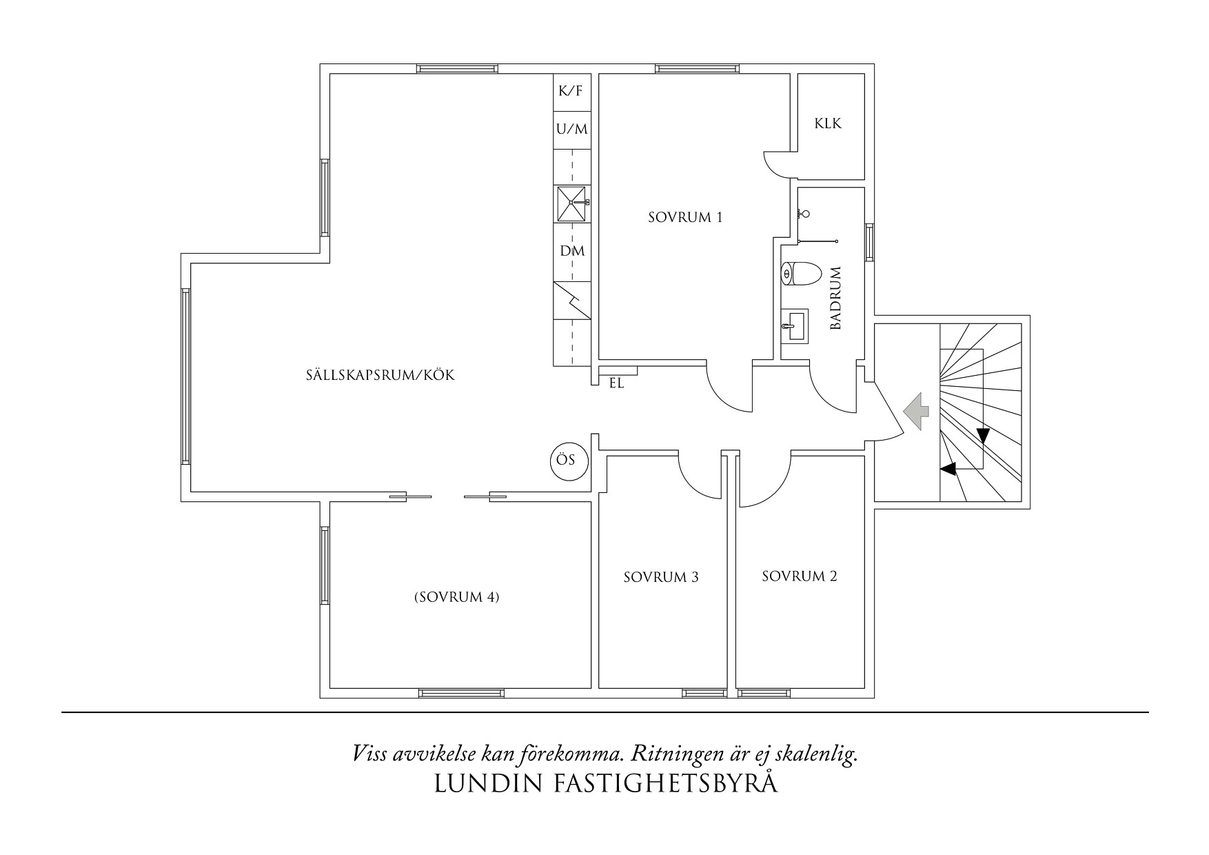 Alternativ planlösning med 4 sovrum