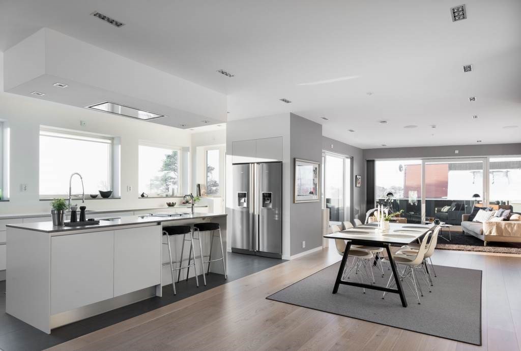 Lågupplöst Öppet kök, matplats, vardagsrum plan 2, 80 kvm