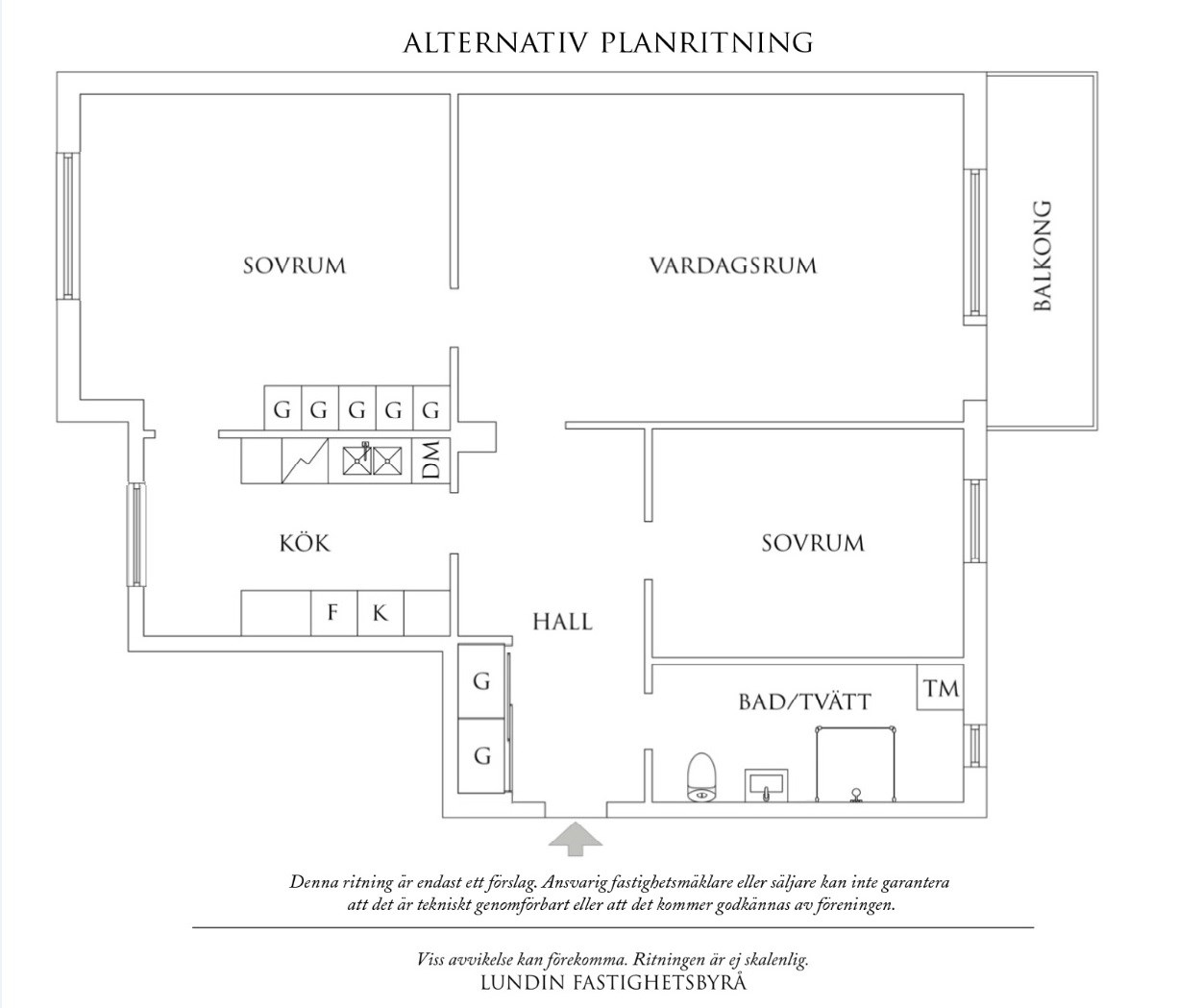 En alternativ planlösning - Pinnharvsgatan 3E