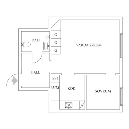 Planritning 1 Hjalmar Brantingsgatan 23C