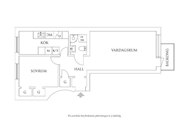 Planritning 1 Volrat Thamsgatan 7C